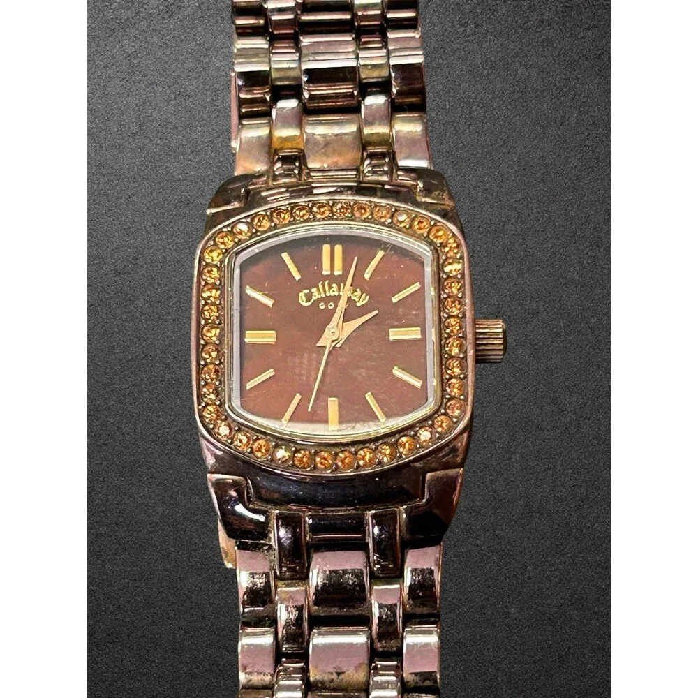 Callaway Golf Women's Quartz Watch CY201 Parts/Repair Brown Dial Crystal Bezel